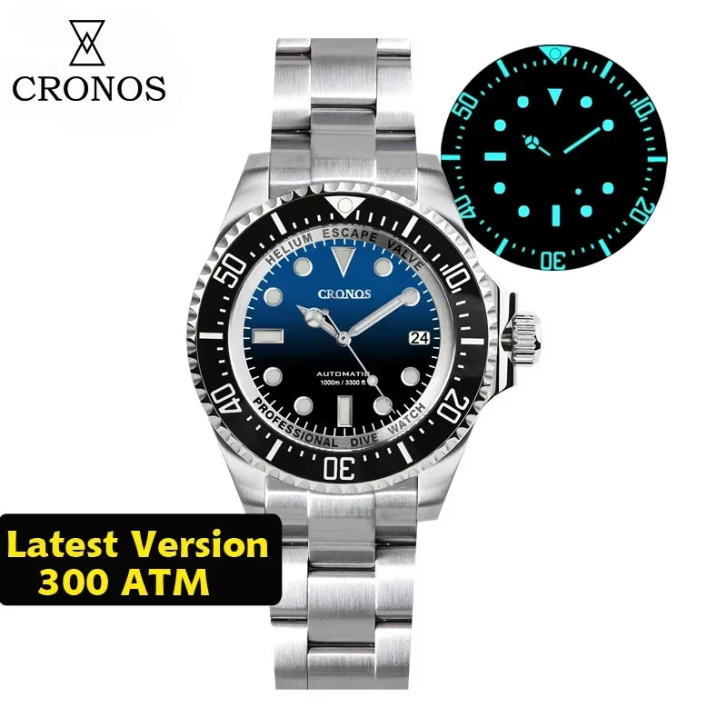 Cronos 2000M Diving Watch L6009M Swiss BGW-9 Luminous Stainless Steel NH35 Automatic Mechanical Professional Diver Wristwatch