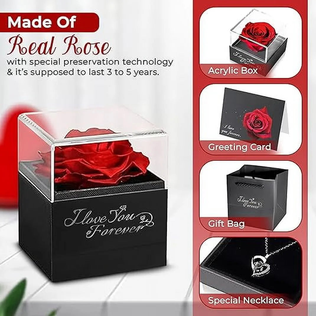 Eternal Rose Gift Bag with I Love You Necklace for Her, Red