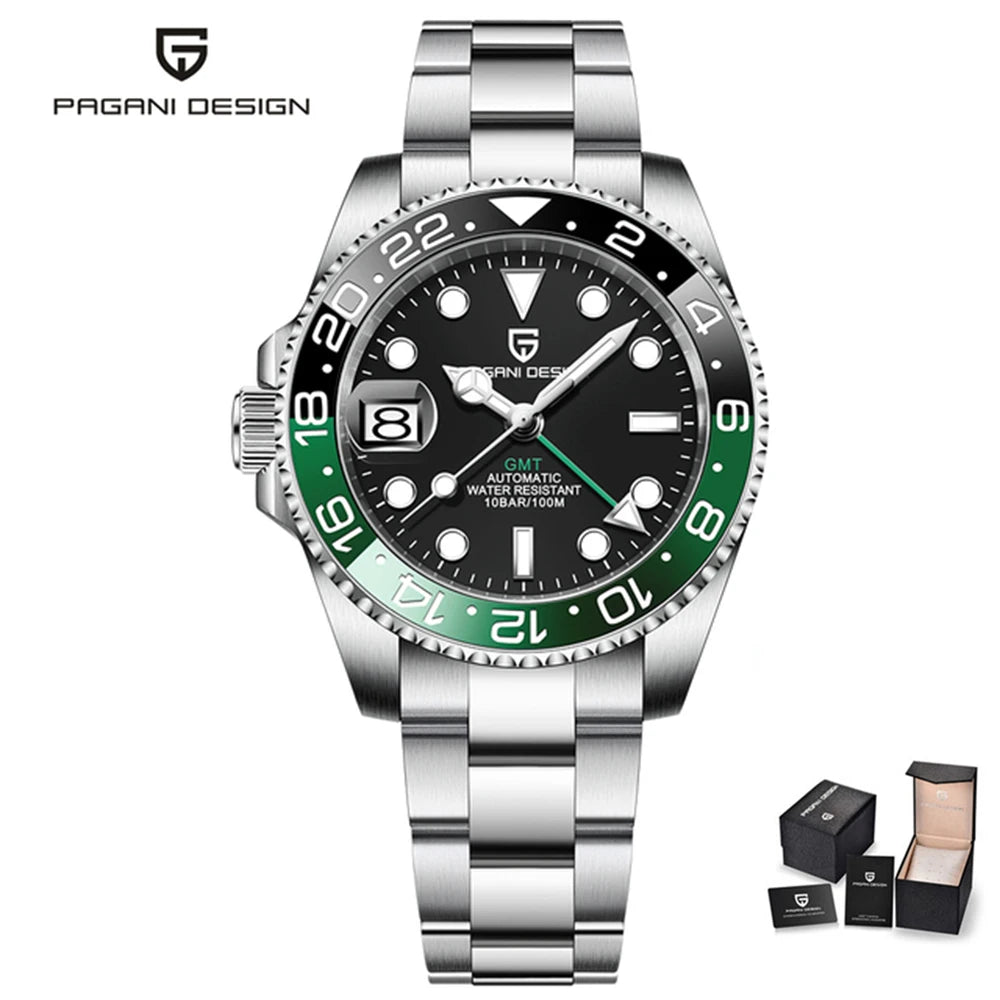 PD-1662 Luxury GMT Men Mechanical Wristwatch Sapphire Glass Stainless Steel 100M Waterproof Automatic Watches