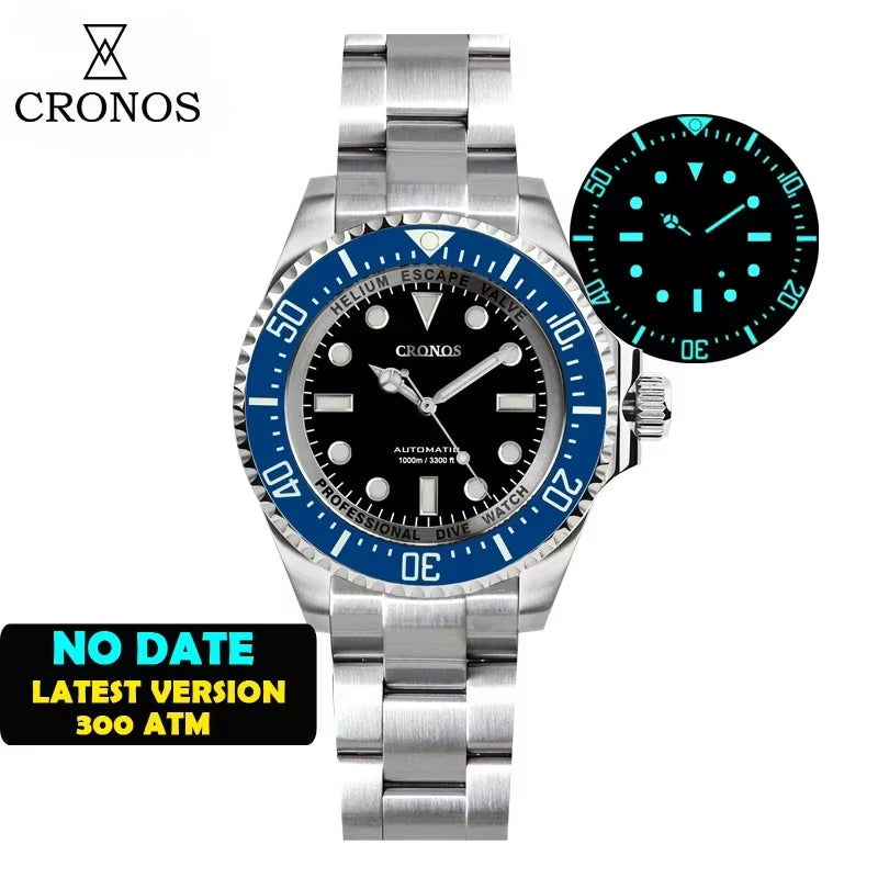 Cronos 2000M Diving Watch L6009M Swiss BGW-9 Luminous Stainless Steel NH35 Automatic Mechanical Professional Diver Wristwatch