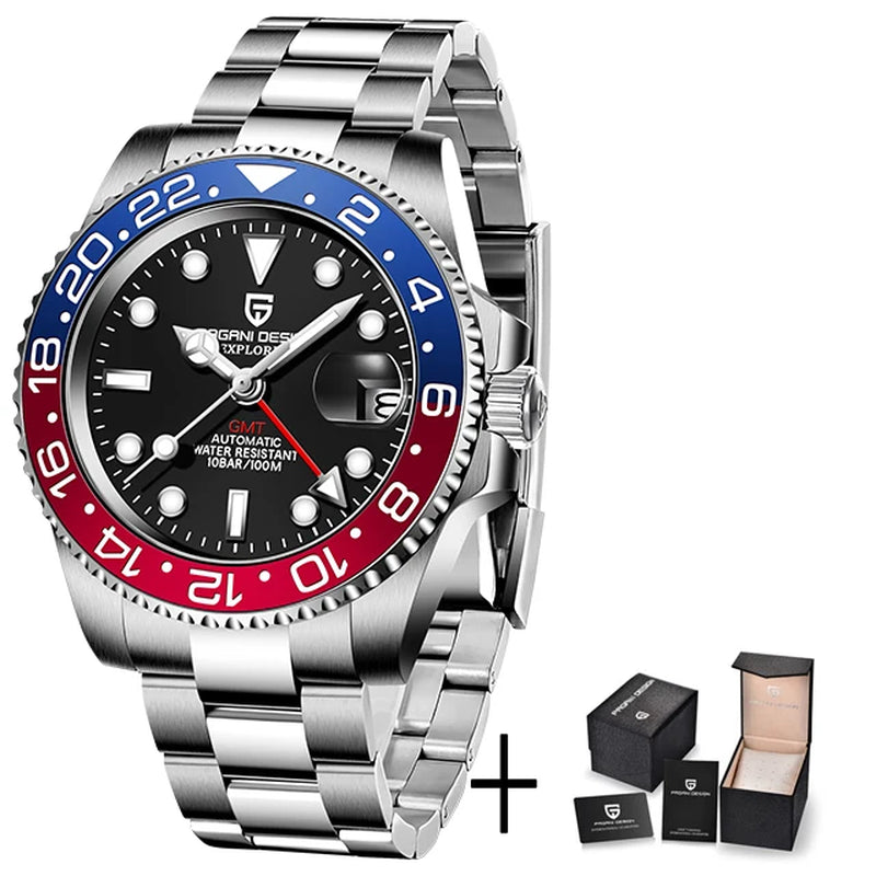 PD-1662 Luxury GMT Men Mechanical Wristwatch Sapphire Glass Stainless Steel 100M Waterproof Automatic Watches