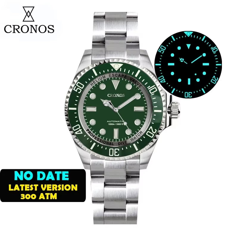 Cronos 2000M Diving Watch L6009M Swiss BGW-9 Luminous Stainless Steel NH35 Automatic Mechanical Professional Diver Wristwatch