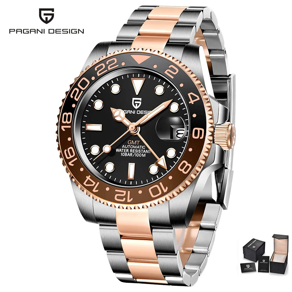 PD-1662 Luxury GMT Men Mechanical Wristwatch Sapphire Glass Stainless Steel 100M Waterproof Automatic Watches