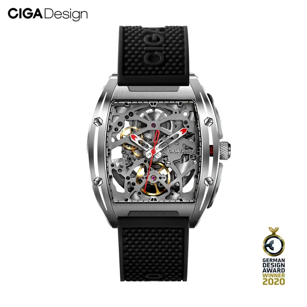 CIGA Design Z Series Skeleton Automatic Mechanical Watch Men Stainless Steel Case Sapphire Crystal Silicone Leather Two Straps