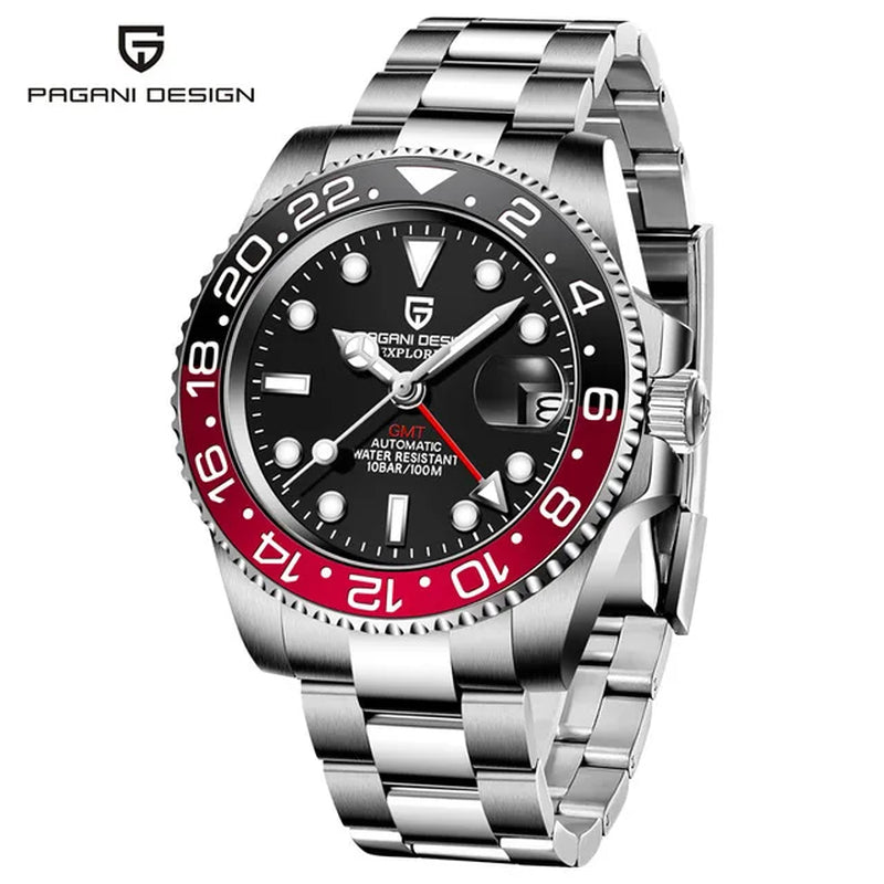 PD-1662 Luxury GMT Men Mechanical Wristwatch Sapphire Glass Stainless Steel 100M Waterproof Automatic Watches