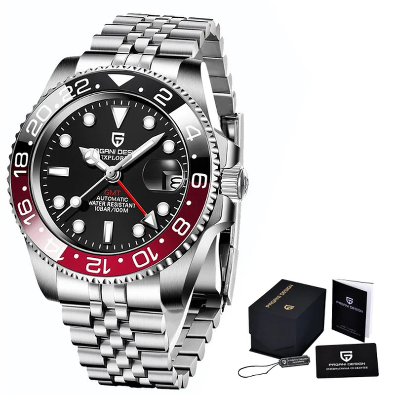 PD-1662 Luxury GMT Men Mechanical Wristwatch Sapphire Glass Stainless Steel 100M Waterproof Automatic Watches