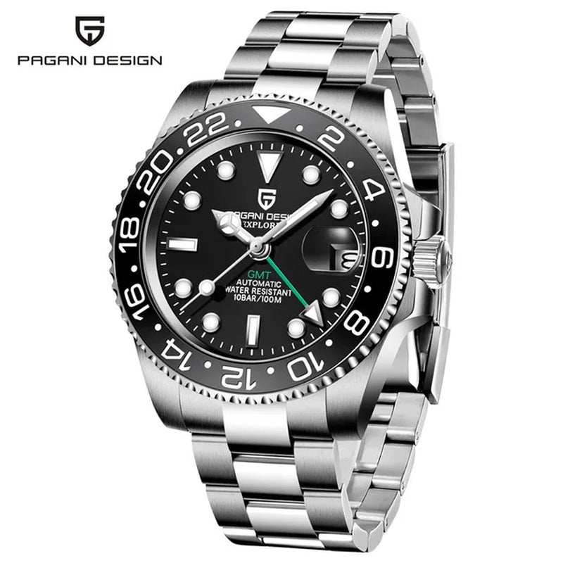 PD-1662 Luxury GMT Men Mechanical Wristwatch Sapphire Glass Stainless Steel 100M Waterproof Automatic Watches