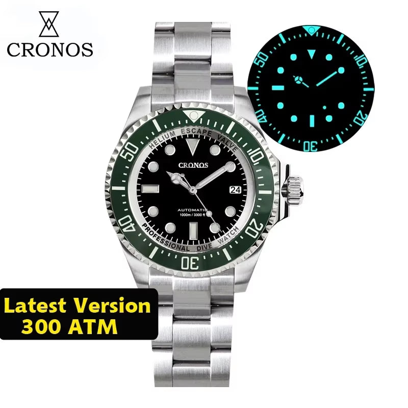 Cronos 2000M Diving Watch L6009M Swiss BGW-9 Luminous Stainless Steel NH35 Automatic Mechanical Professional Diver Wristwatch